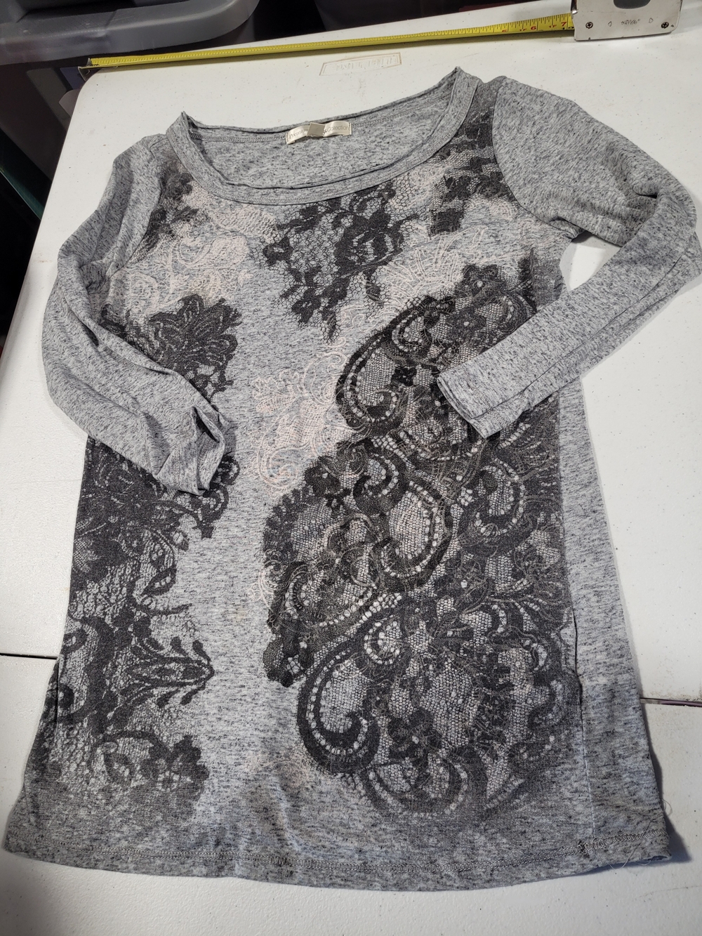 Women's Grey Lace-Print Long Sleeve Top